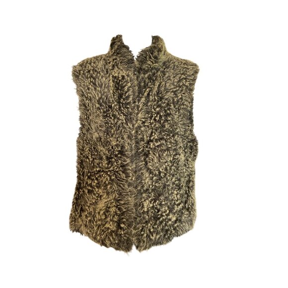 FU DA Faux Fur Vest Women’s M  Brown  Reversible Shaggy Sleeveless Jacket Boho - Picture 2 of 10